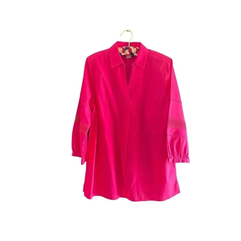 Chico's Women's Pink Ladder-Sleeve Pullover Collared Shirt Top Size 1